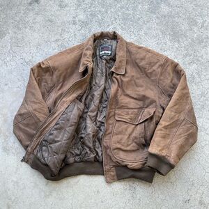 Vintage 90’s Body Eauip Genuine Leather Bomber Jacket Tan